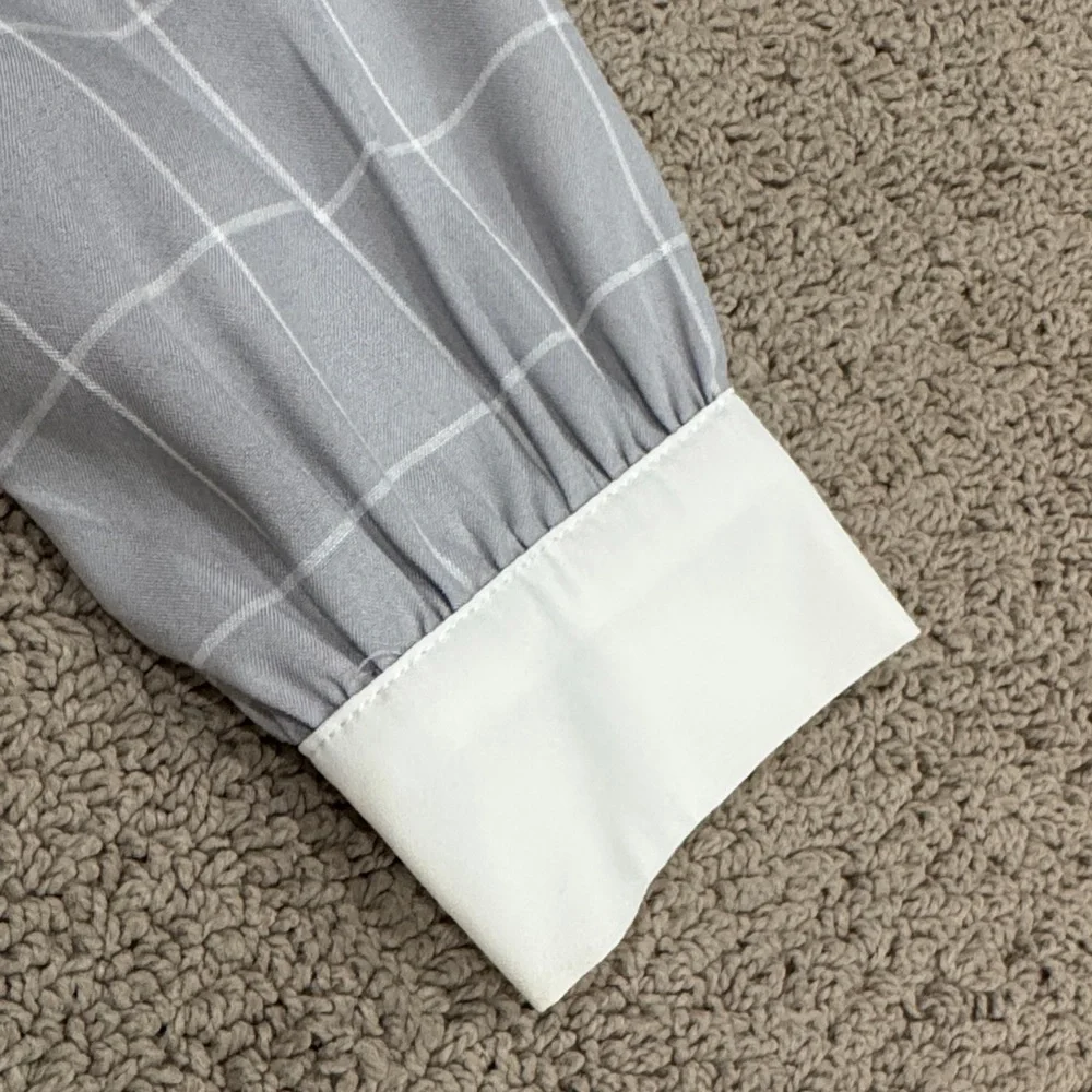 Ank Rouge Japan brand schoolgirl Gray Plaid Long Sleeve Dress White Collar - Picture 2 of 9